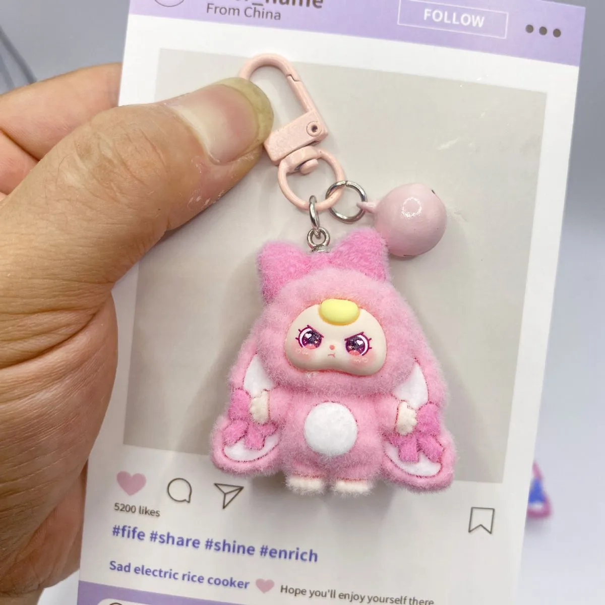 Doorbell K40 Flocked Big-Ear Cartoon Keychain – 3D Plush Figure Backpack Charm for Students, School Bag Pendant with Bell – Ideal for Cross-Border Sales